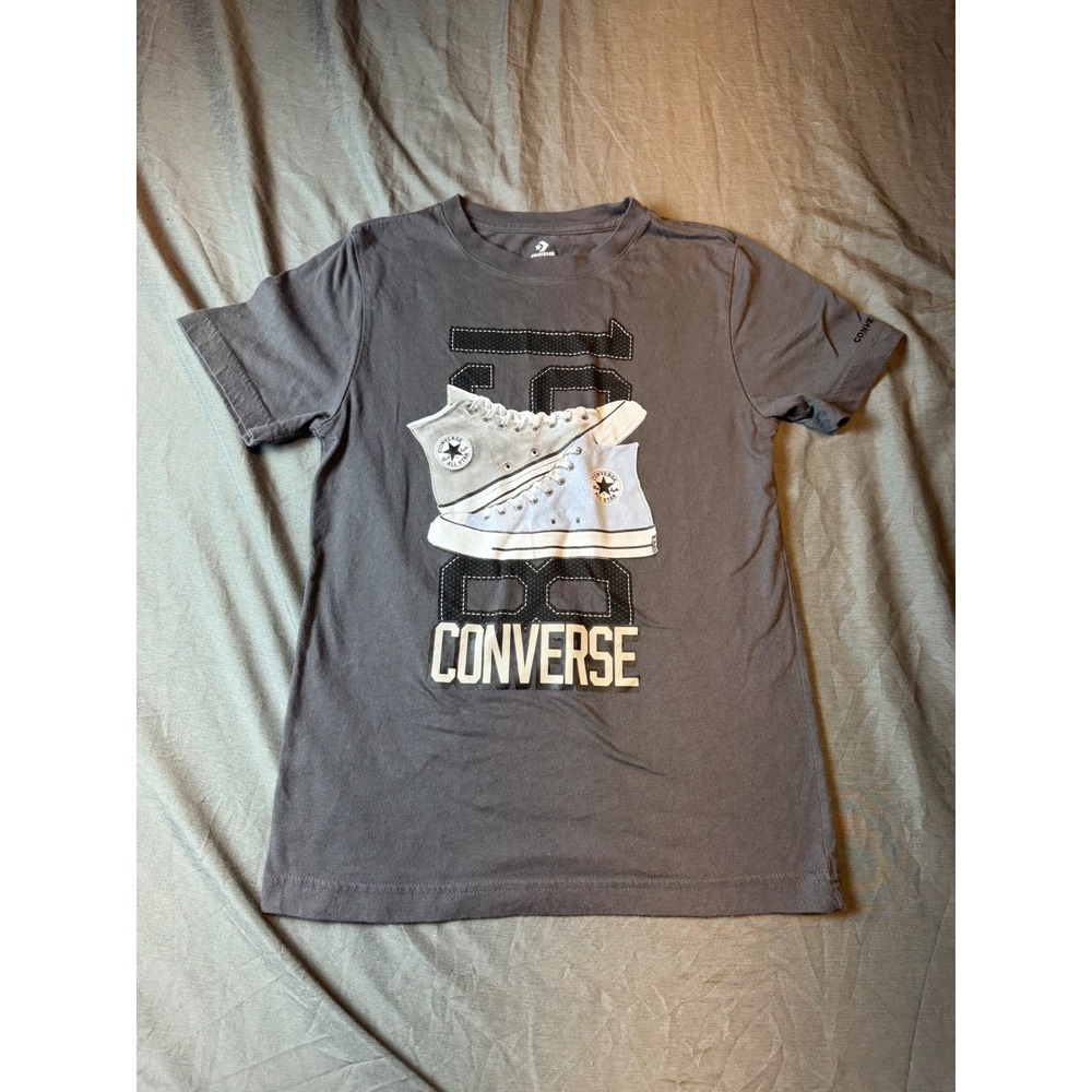 Kids Converse Graphic T Shirt Gray Converse Shoes Print Size M 10 12 Years